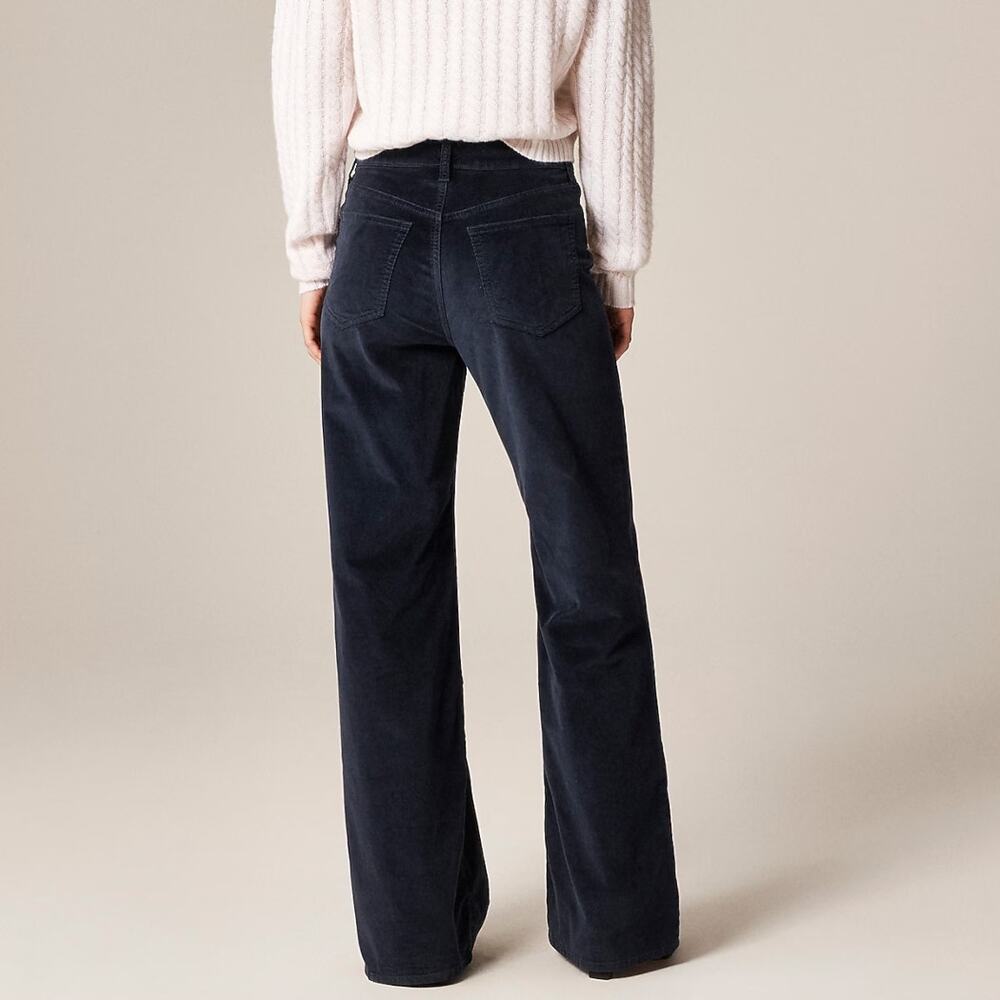 NWT J. Crew Wide Leg Trouser Washed Velvet Navy Retro Womens Size 30P Petite - Picture 3 of 8